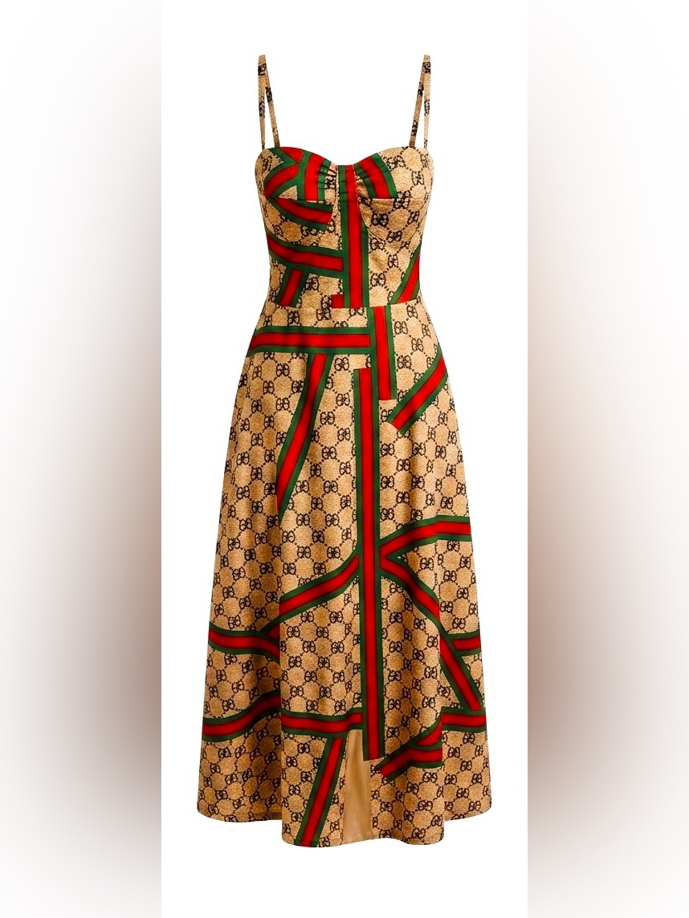 Beige Butterfly Monogram Smocked Maxi Dress Adjustable Straps Pockets Sundress - Picture 6 of 11